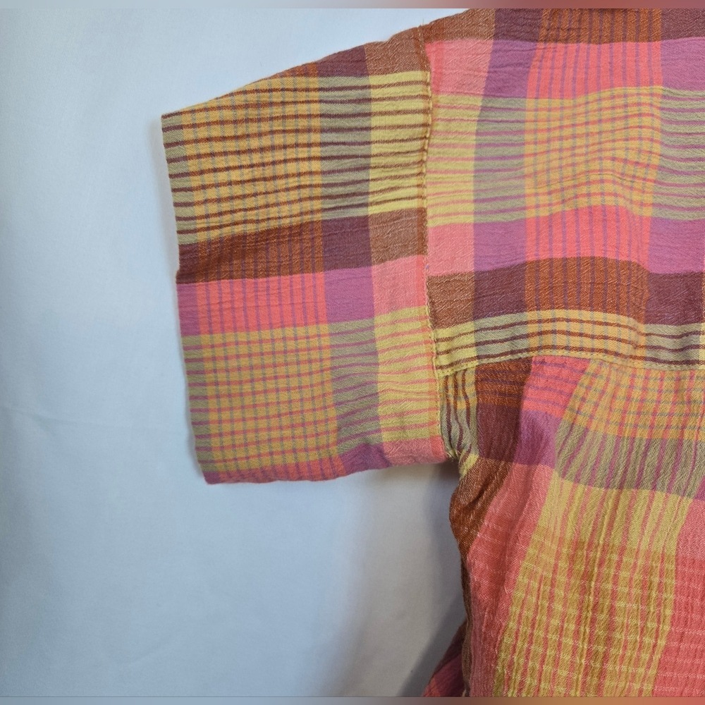 Madewell Women's Neon Madras Plaid Button‎ Short Sleeve Cotton Daily Shirt Small - Picture 4 of 11